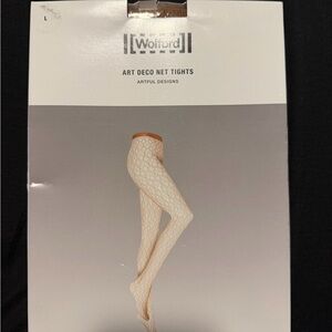 Wolford Geometric Net Tights in Cream and Tan